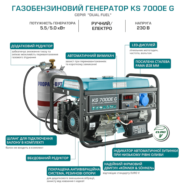 Газобензиновий генератор Könner & Söhnen KS 7000E G